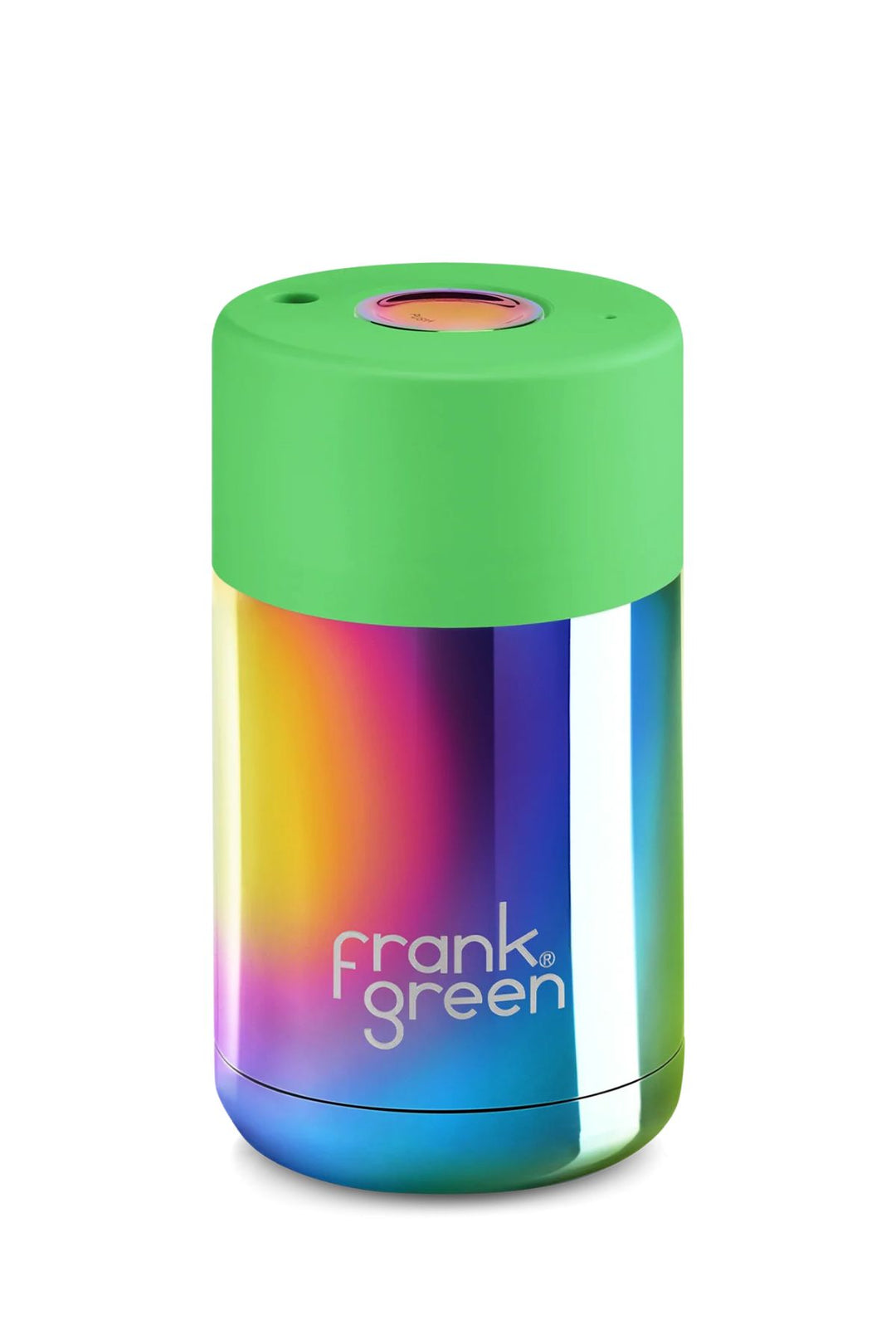 Ceramic reusable cup with chrome button 10oz / 295ml (Chrome rainbow / Neon green)