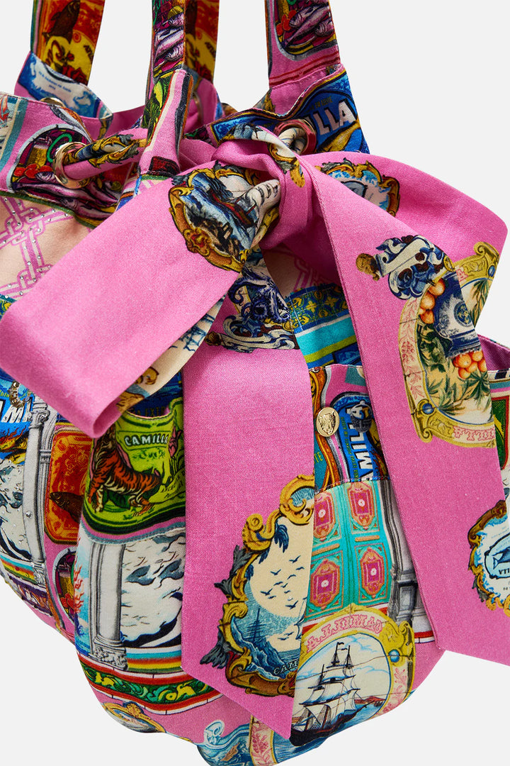 Drawstring Bow Beach Bag (Salty Splendour)
