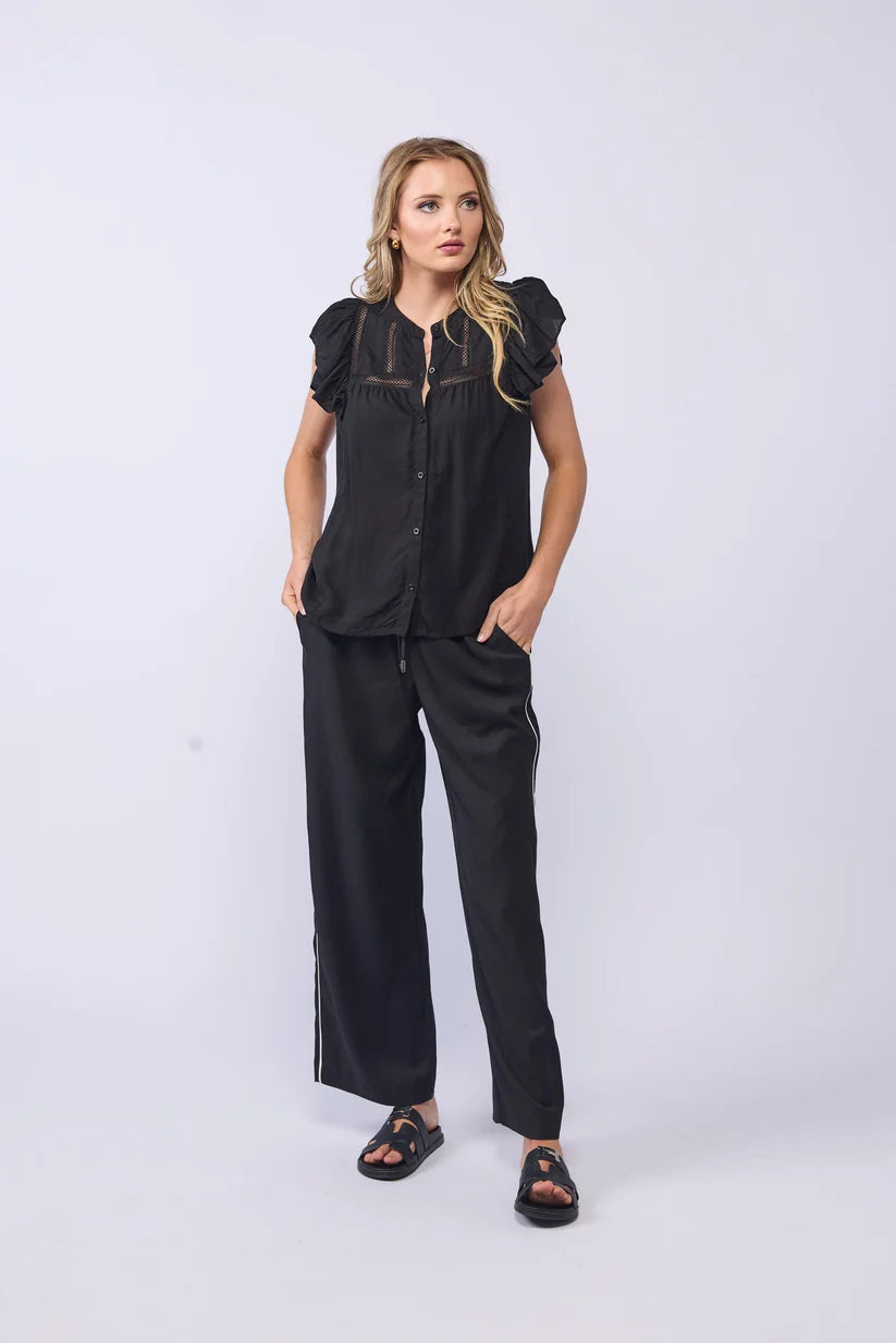 Lake Pant - Linen (Black/Piped)