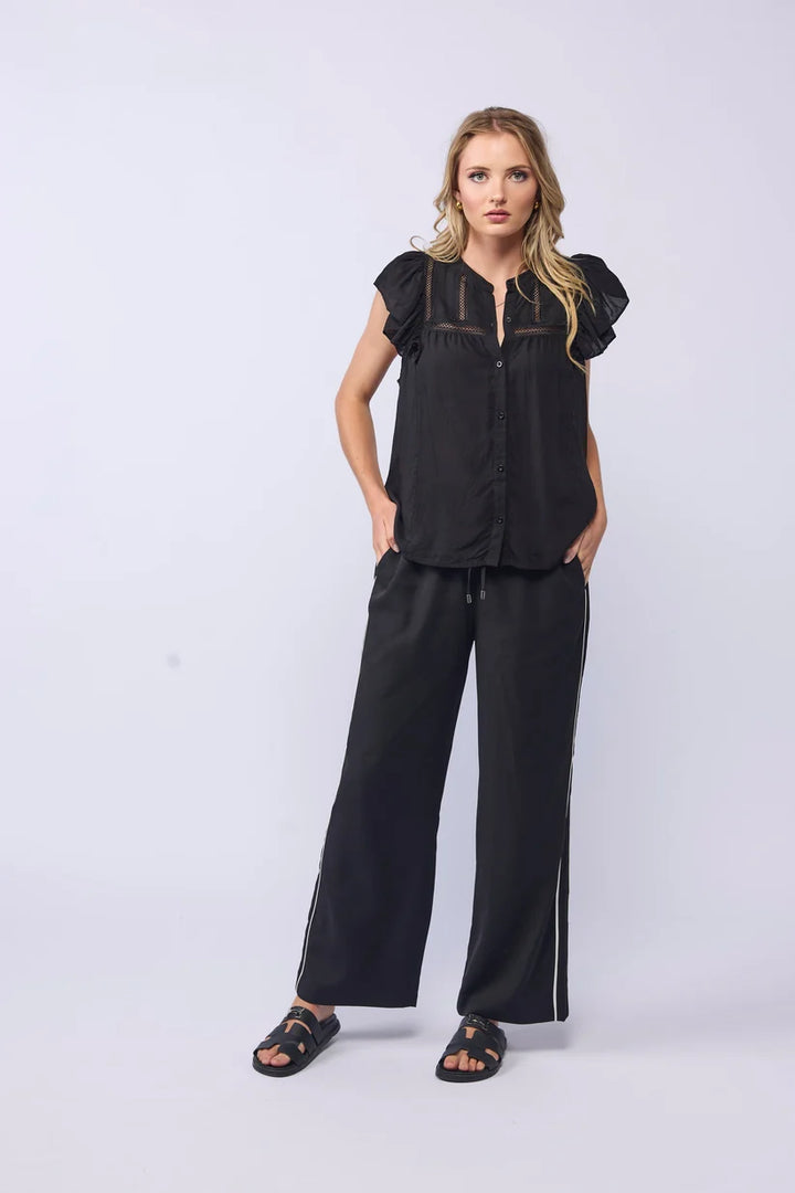 Lake Pant - Linen (Black/Piped)