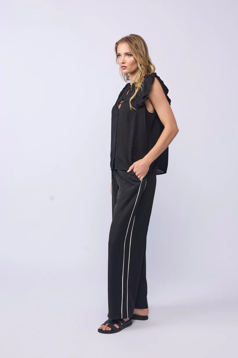 Lake Pant - Linen (Black/Piped)