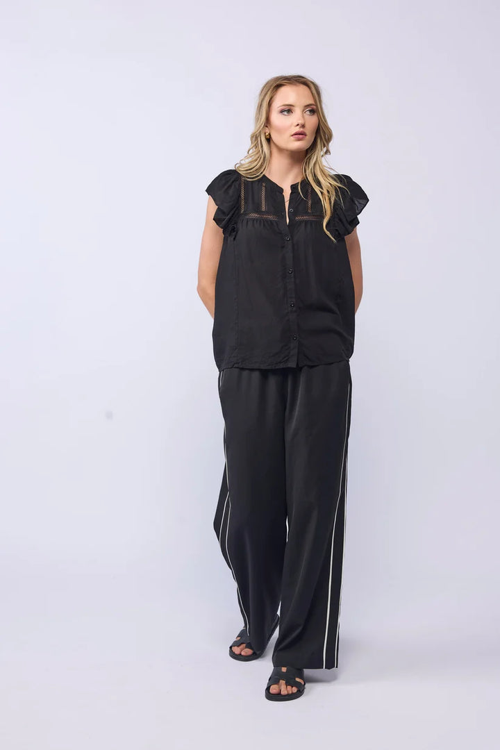 Lake Pant - Linen (Black/Piped)