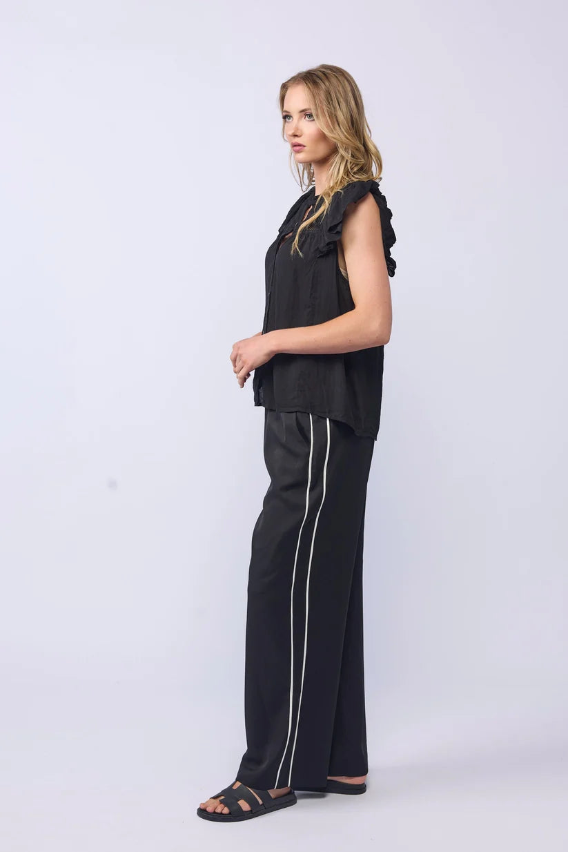 Lake Pant - Linen (Black/Piped)