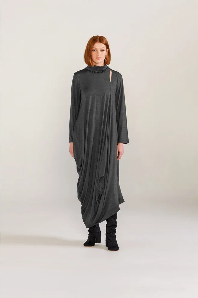 Merino Sleeved Conceal Dress (Iron)