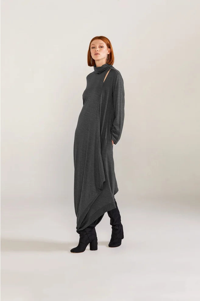 Merino Sleeved Conceal Dress (Iron)
