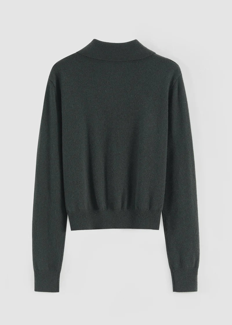 491 Cashmere Blend Collared Cardi (Kale)