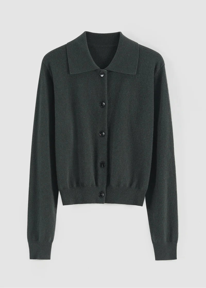 491 Cashmere Blend Collared Cardi (Kale)