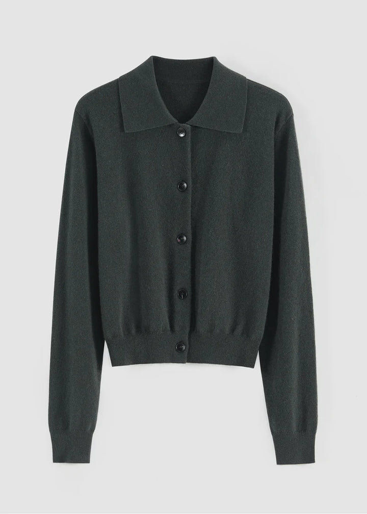 491 Cashmere Blend Collared Cardi (Kale)