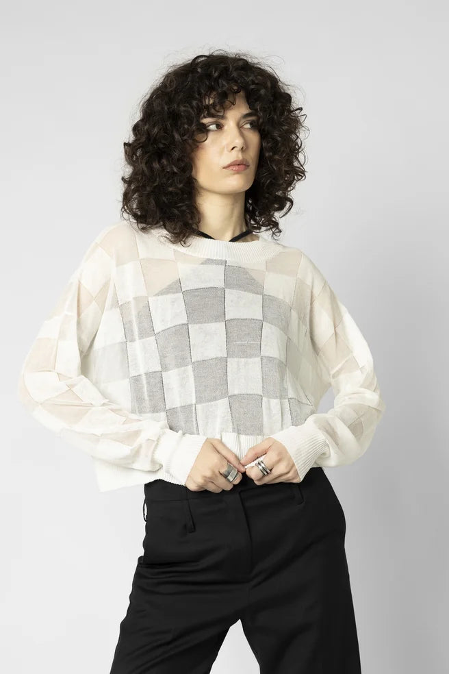 Reversed Square Catch Cardi (Ivory)