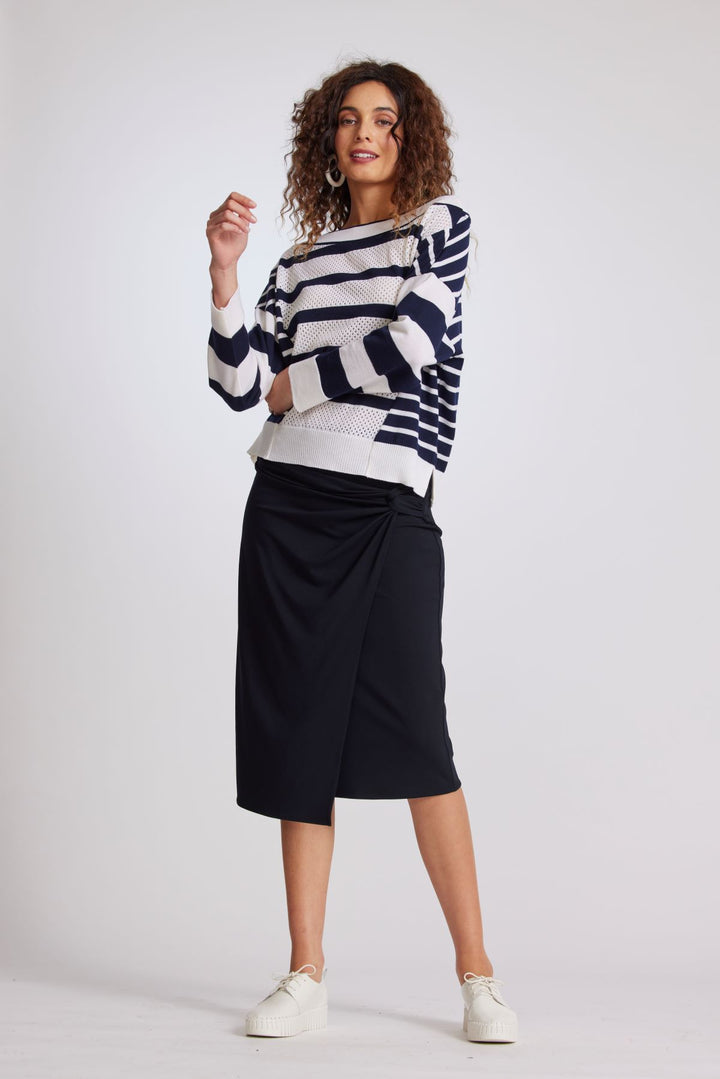 Stripe Boat Neck Sweater (Black/White)