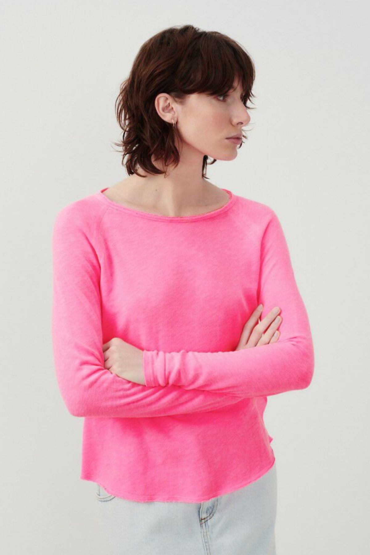 SONOMA CREW NECK LONG SLEEVE FLUORESCENT ACID PINK karenjordanstyle