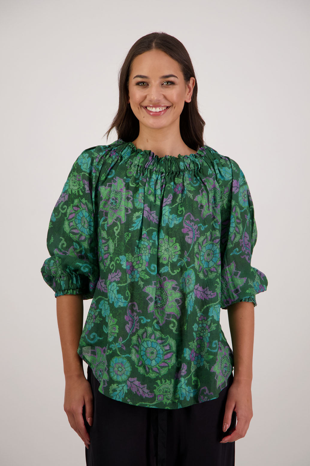 Annabella Top (Green Floral)