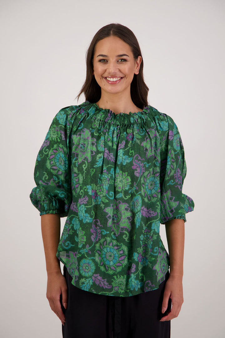 Annabella Top (Green Floral)