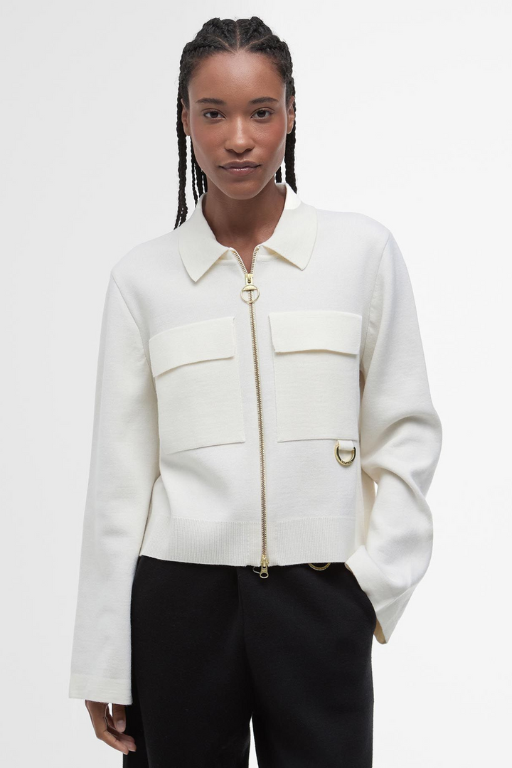 Alma Knitted Zip Through Cardigan (Ecru/Oatmeal)
