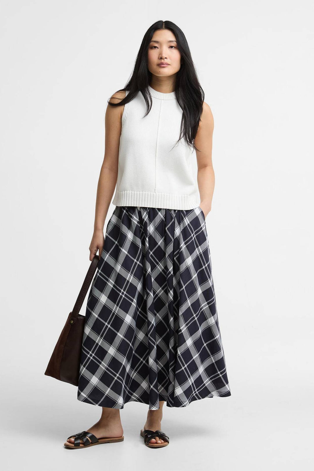 Baiton  Midi Skirt (Dark Navy/White  Check)
