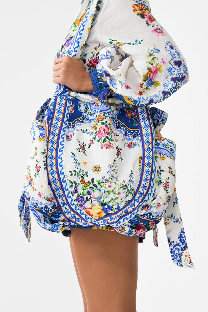 Drawstring Bow Beach Bag (Tiles Darls)