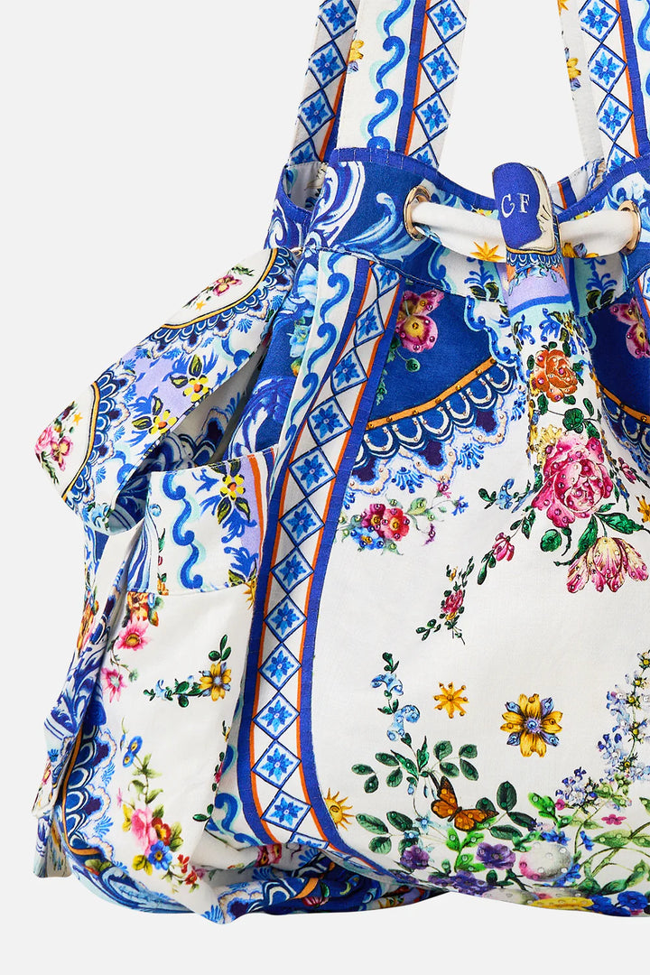 Drawstring Bow Beach Bag (Tiles Darls)