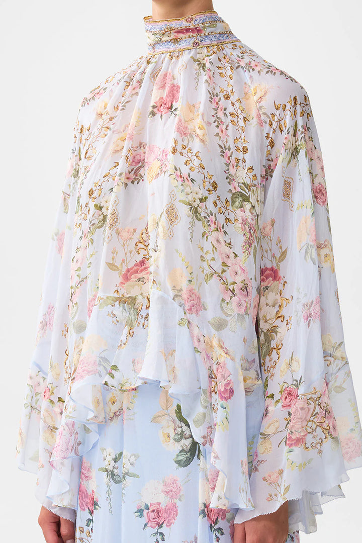 COLLARED LONG SLEEVE TOP WITH RUFFLES (TILED IN TIME)