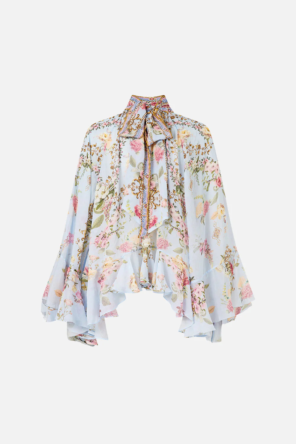 COLLARED LONG SLEEVE TOP WITH RUFFLES (TILED IN TIME)