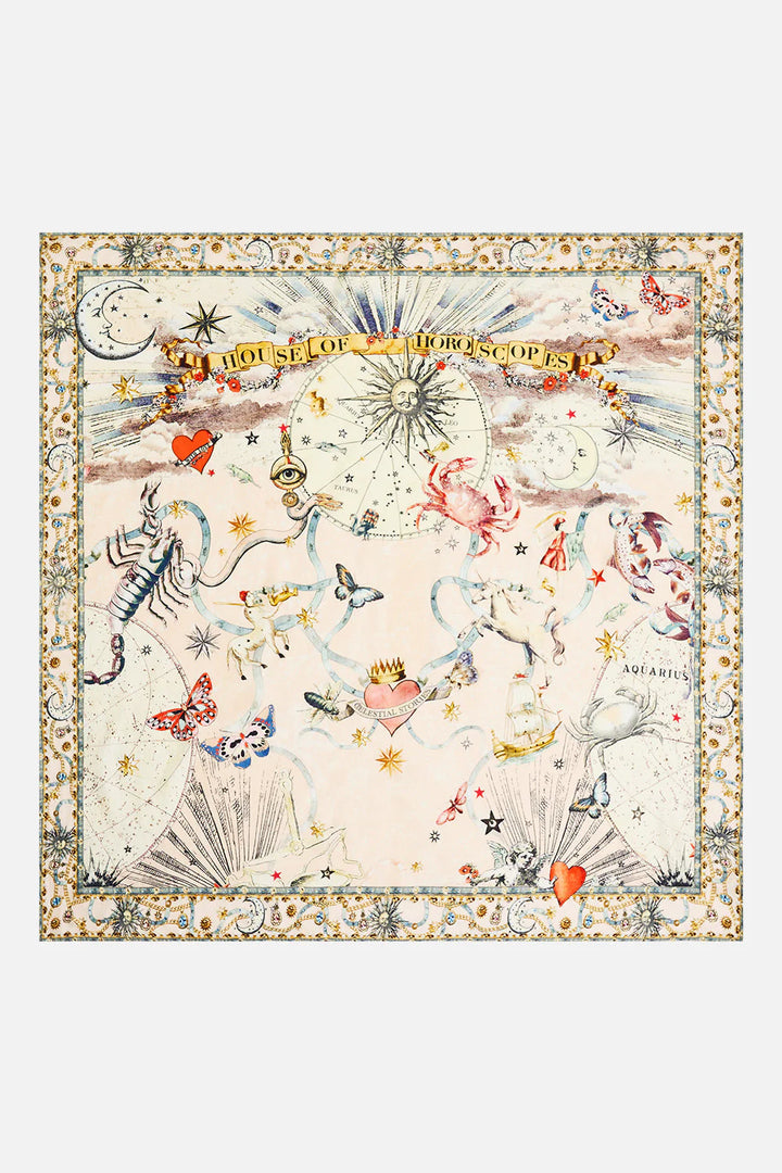 Large crystalled silk square scarf (House of Horoscopes)