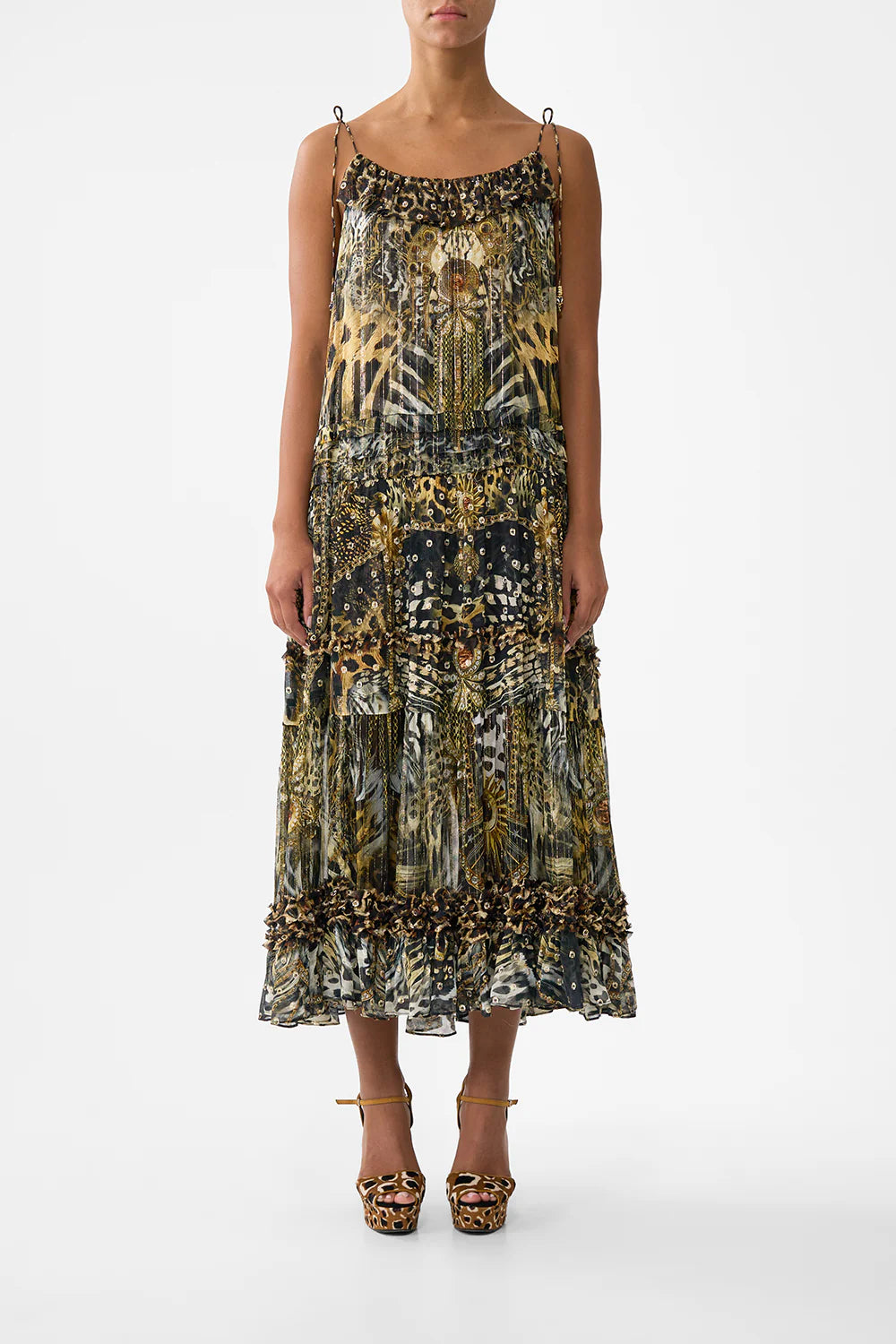 Gathered Tiered Dress with Frill Detail (Feline Folklore)