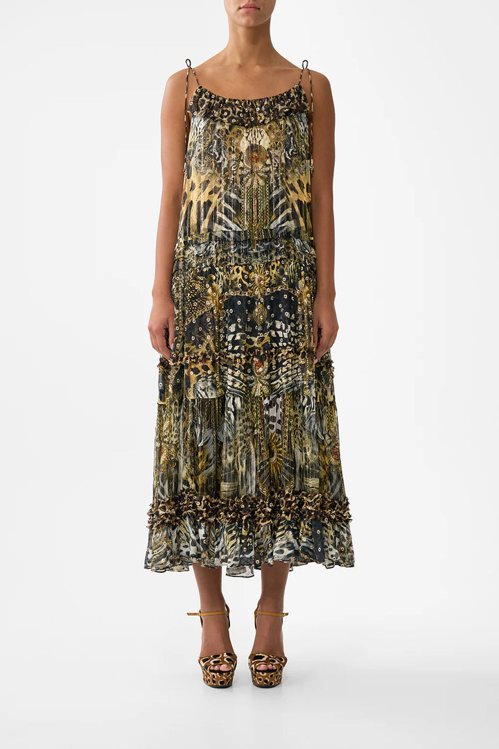 Gathered Tiered Dress with Frill Detail (Feline Folklore)