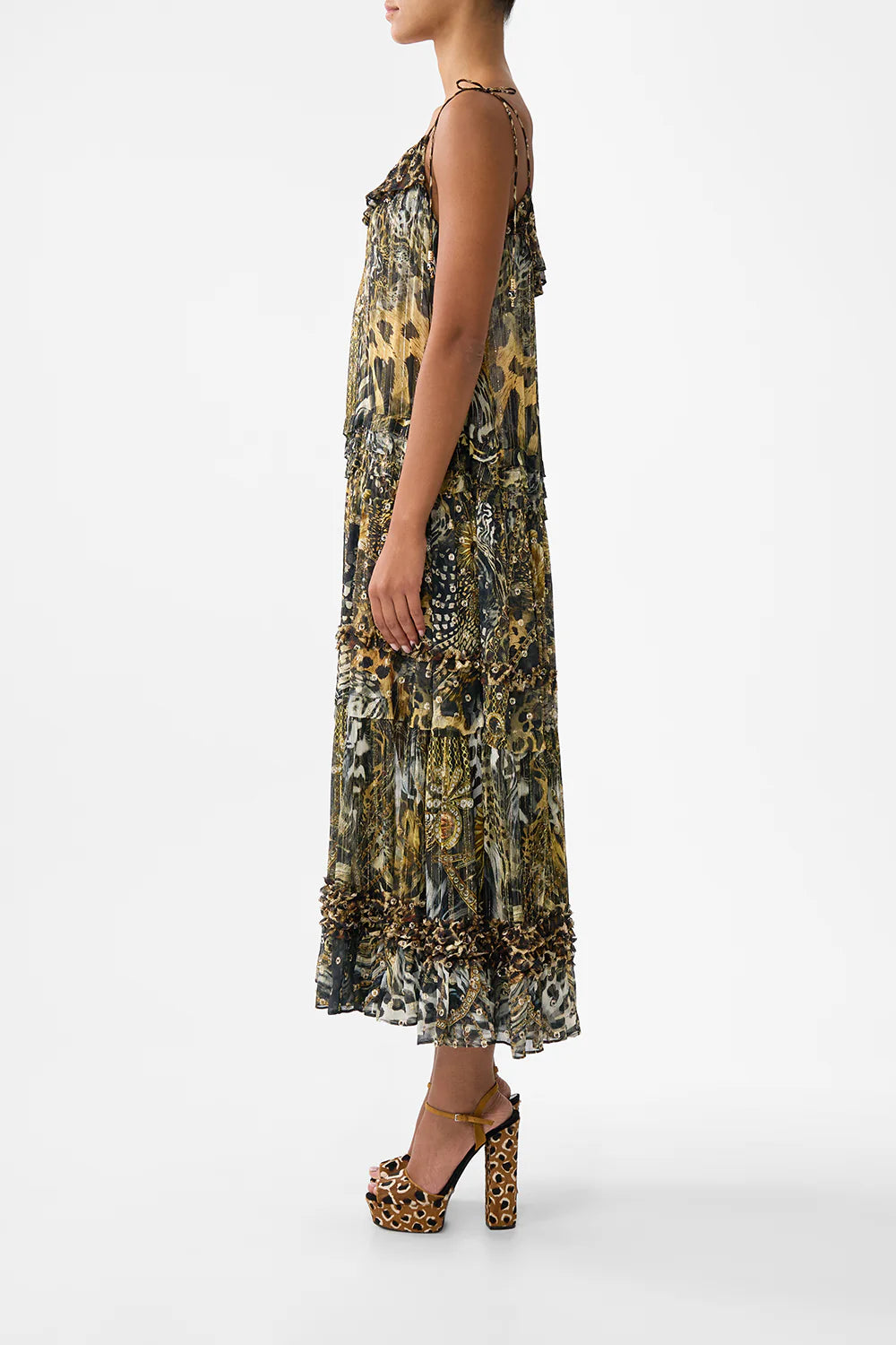 Gathered Tiered Dress with Frill Detail (Feline Folklore)