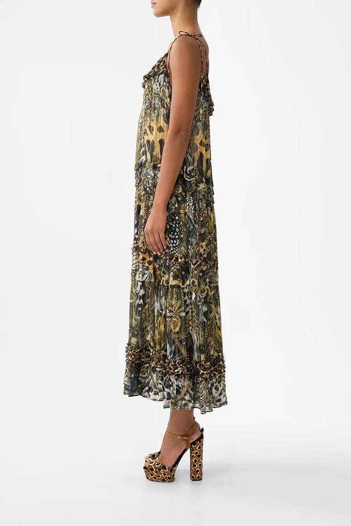 Gathered Tiered Dress with Frill Detail (Feline Folklore)