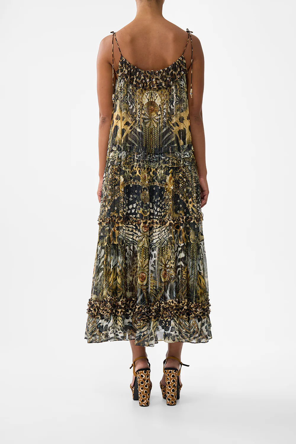 Gathered Tiered Dress with Frill Detail (Feline Folklore)