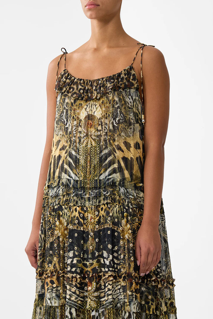 Gathered Tiered Dress with Frill Detail (Feline Folklore)