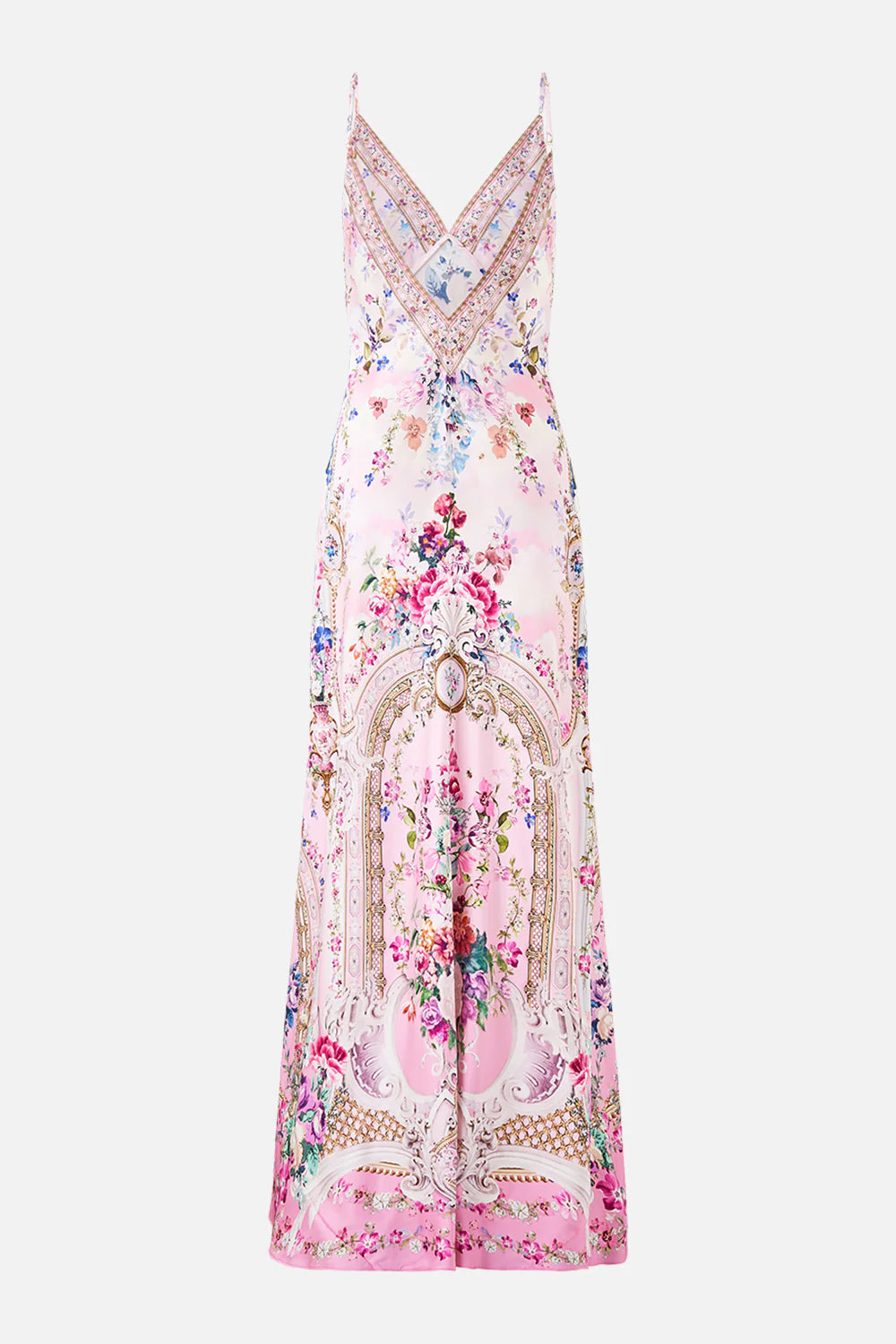 V-neck long bias slip dress with train (Palatial Pastels)