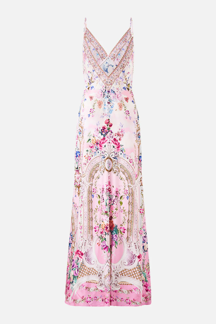 V-neck long bias slip dress with train (Palatial Pastels)
