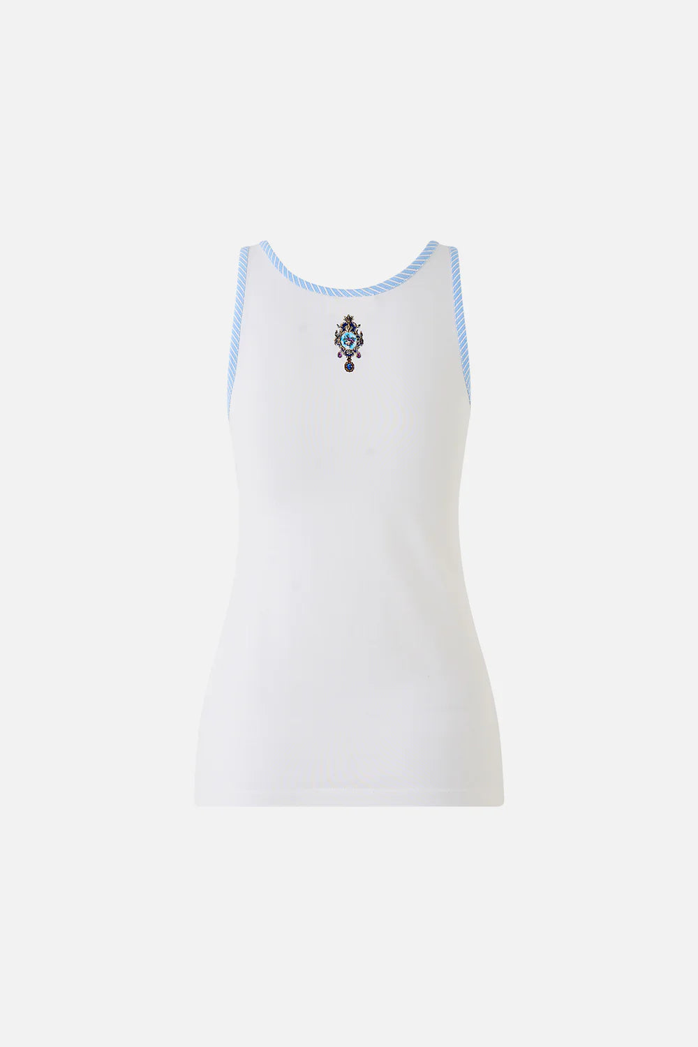 jersey scoop neck tank top - white/blue (Ottoman Opulence)
