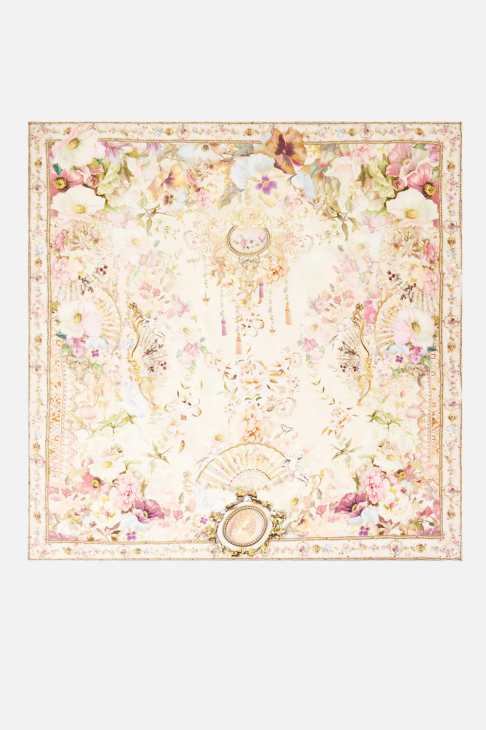 LARGE CRYSTALLED SILK SQUARE SCARF(Adorned in Aranjuez)