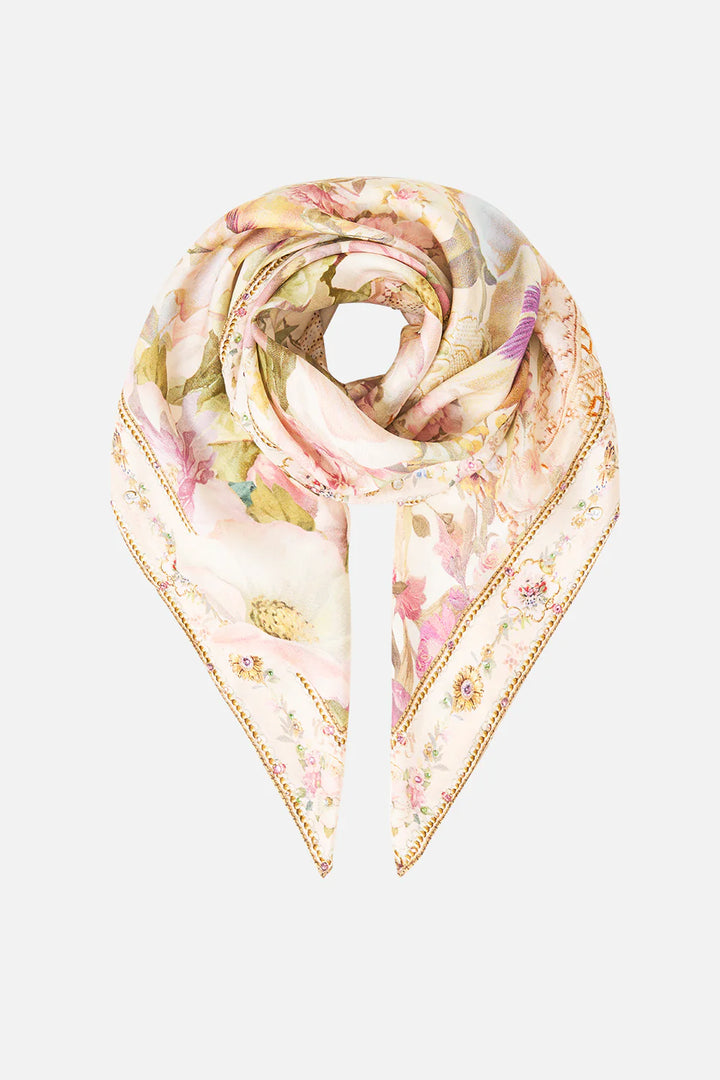 LARGE CRYSTALLED SILK SQUARE SCARF(Adorned in Aranjuez)