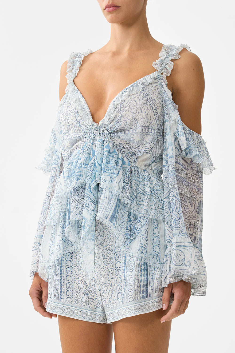 Cold Shoulder Ruffle Top (The Hum of the Alhambra)