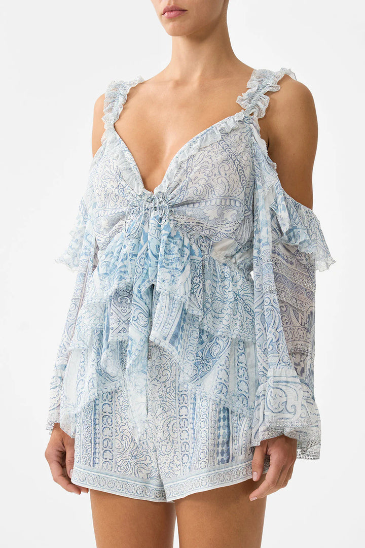 Cold Shoulder Ruffle Top (The Hum of the Alhambra)