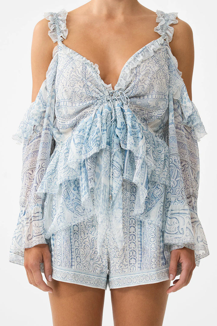 Cold Shoulder Ruffle Top (The Hum of the Alhambra)