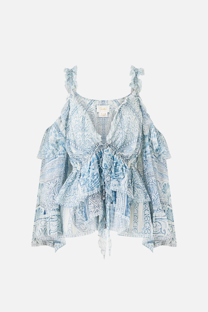 Cold Shoulder Ruffle Top (The Hum of the Alhambra)