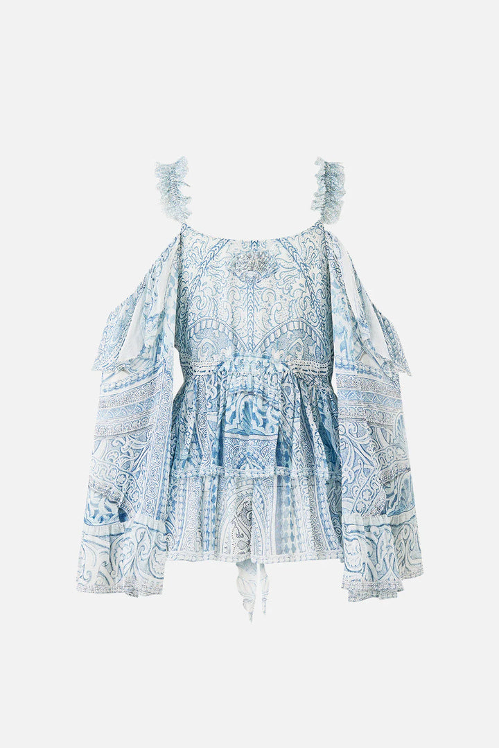 Cold Shoulder Ruffle Top (The Hum of the Alhambra)
