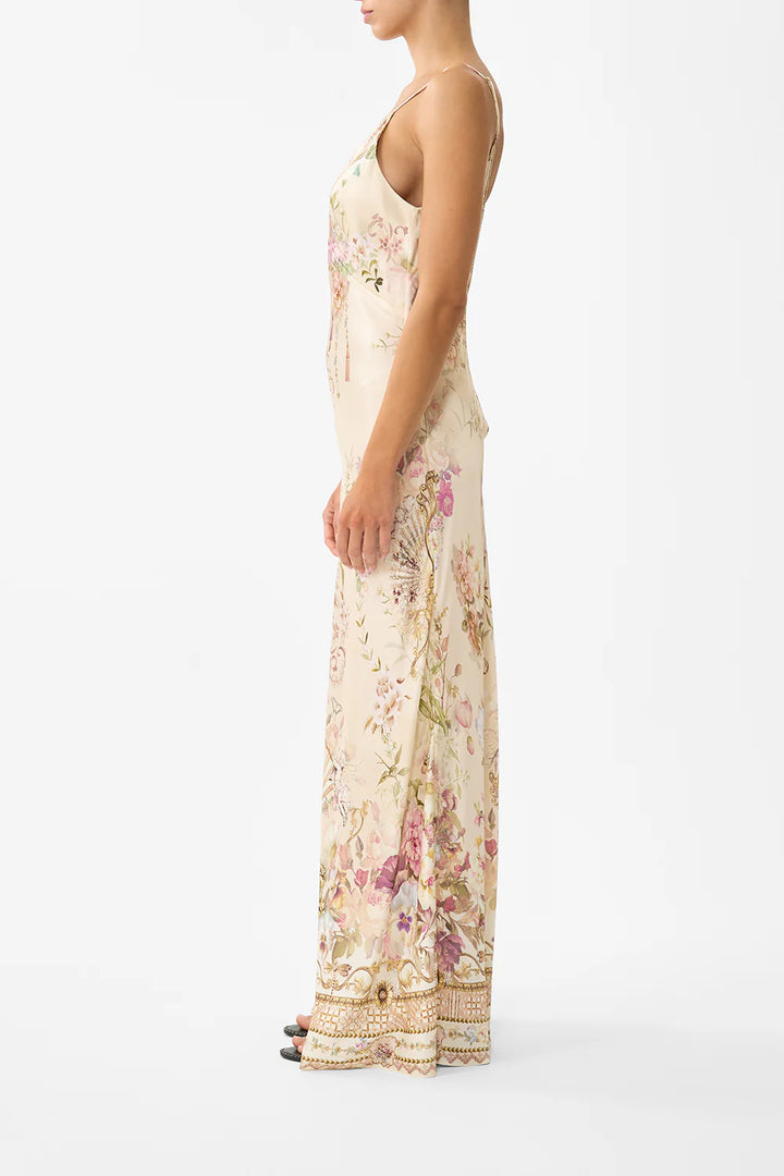 V NECK FULL LENGTH BIAS SLIP DRESS (Adorned in Aranjuez)