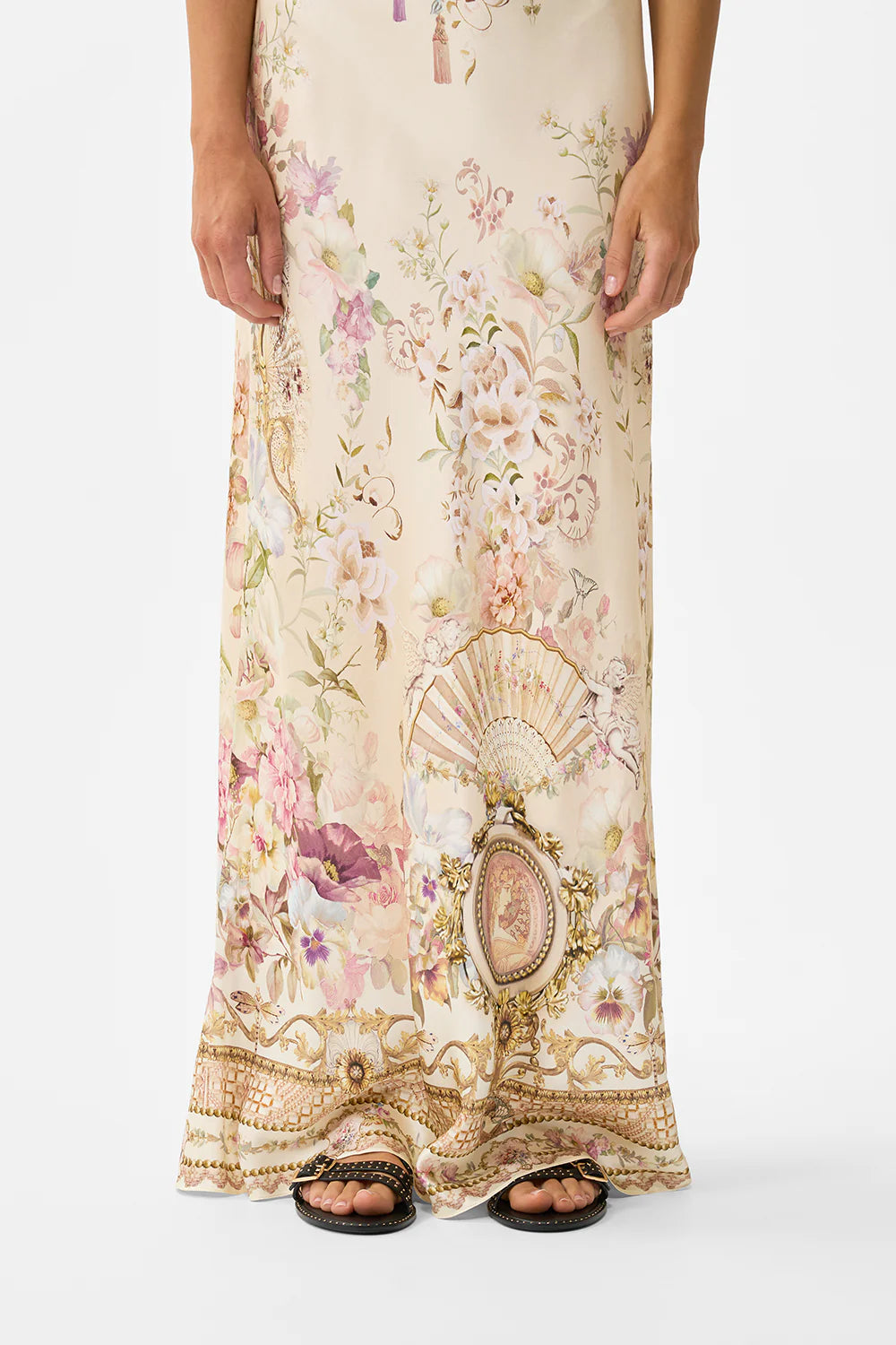 V NECK FULL LENGTH BIAS SLIP DRESS (Adorned in Aranjuez)