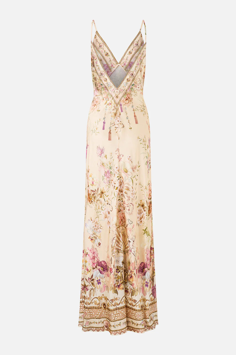 V NECK FULL LENGTH BIAS SLIP DRESS (Adorned in Aranjuez)