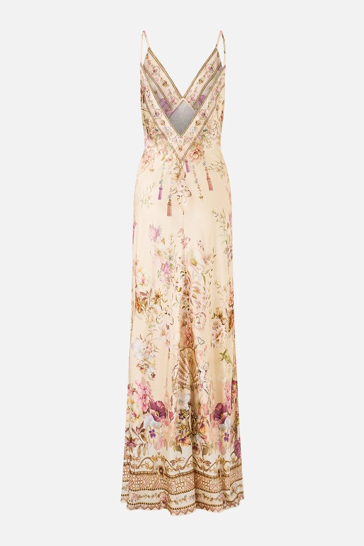 V NECK FULL LENGTH BIAS SLIP DRESS (Adorned in Aranjuez)