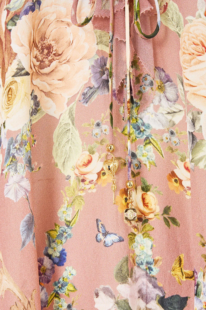 Lace Up V Neck Blouse With Cascade Ruffles (Chamber of Blooms)