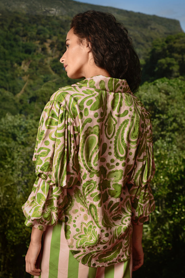 Pleat and greet top (Blush / Green Floral)