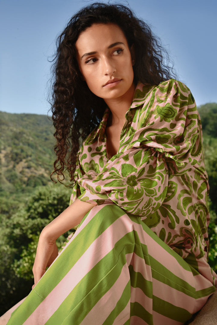Pleat and greet top (Blush / Green Floral)