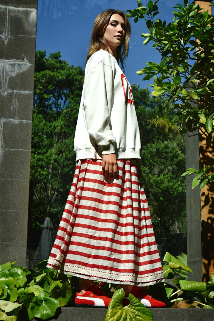 FORWARD MOTION Skirt (Red / Natural Stripe)