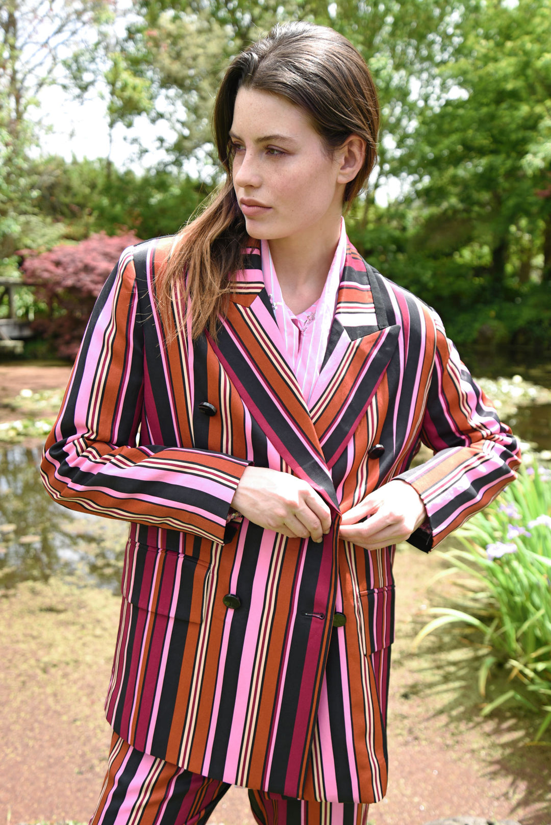IT'S A BOLD SHOULDER Jacket (Pink Multi Stripe)