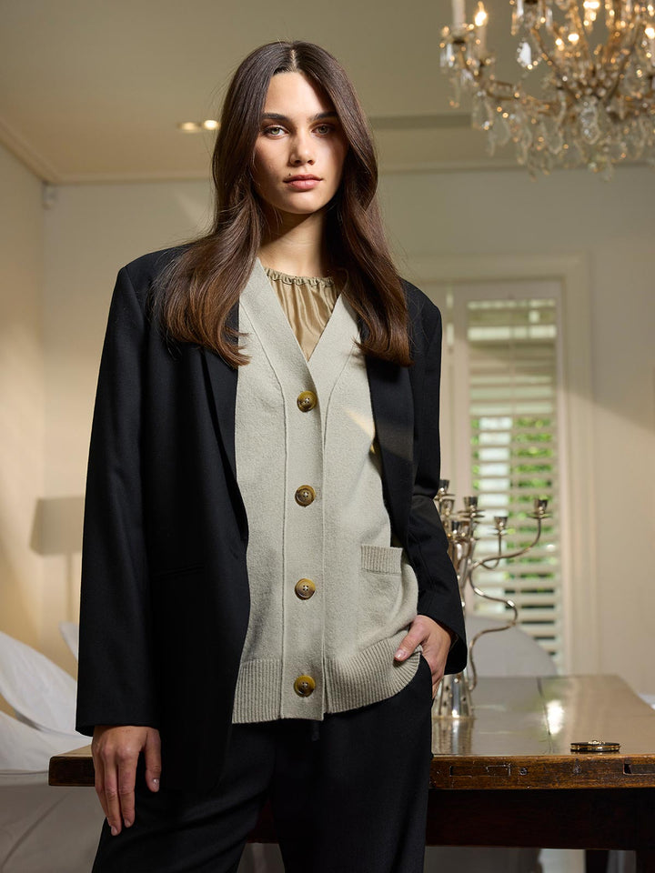 Cashmere College Cardi (Pebble)